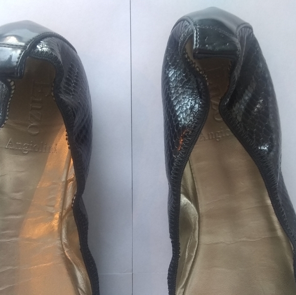 Enzo Angionlini Black Cap Toe Snake Flats 9 - Picture 3 of 3
